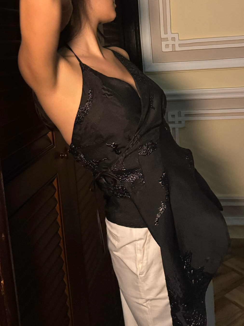 Black Gleam Tie Top